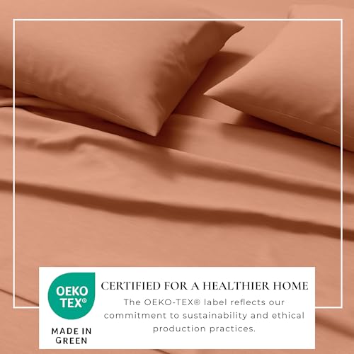 Image of Great Bay Home Cotton Jersey Knit King Sheet Set - Ultra-Soft, Stretchy, Heathered Melange Bed Sheets - Cozy, Soft T-Shirt Sheet & Pillowcase Set (Terracotta)