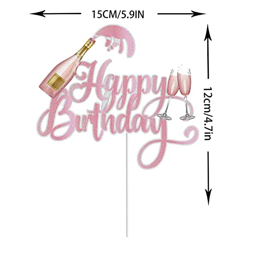 Champagne Happy Birthday Cake Topper Celebrating Cheers To 21 30 40 50 60 Years Theme Birthday Party Decoration Supplies Pink Rose Gold Glitter Beers Wine Glass Cake Decor For Men Women #TOP1