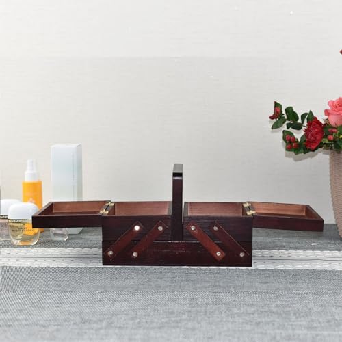 Boîte de rangement à couture en bois extensible à compartiments - 3