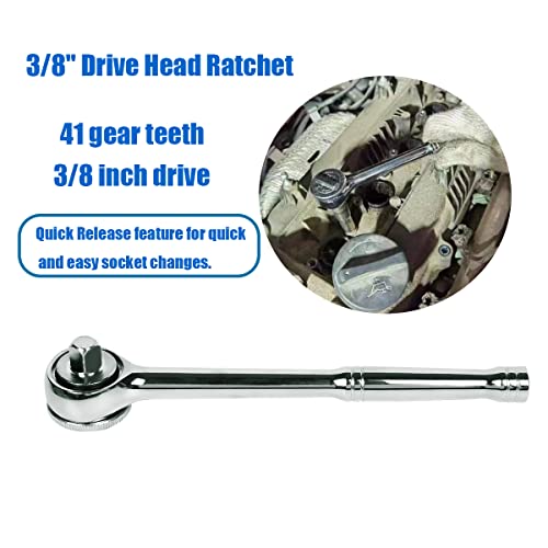 3/8" Drive Round Head Ratchet Wrench, Socket Wrench, 41-Tooth, Quick-Release Reversible, Chrome Steel Made #TOP2