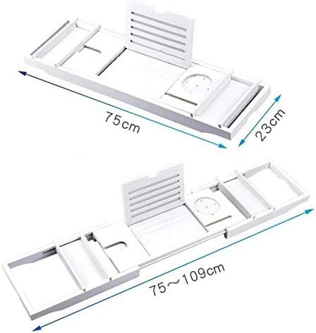 Adjustable Bamboo Bath Caddy Tray White Bamboo Bathtub Accessory – Lavish and Natural Serving Tray for Bathtub