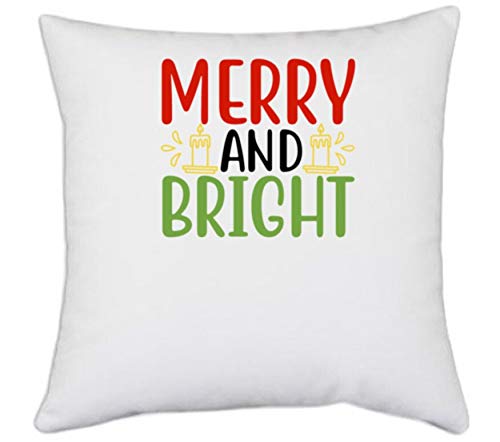 UDNAG White Polyester 'Christmas | Merry and brightt' Pillow Cover [16 Inch X 16 Inch]