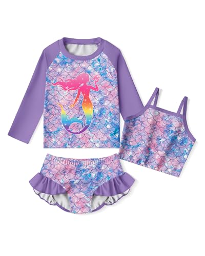 Image of LQSZ Girls Rash Guard Sets Long Sleeves Swimsuit 3 Pieces Tankini Bathing Suit Swimwear for Girls 3-12 Years