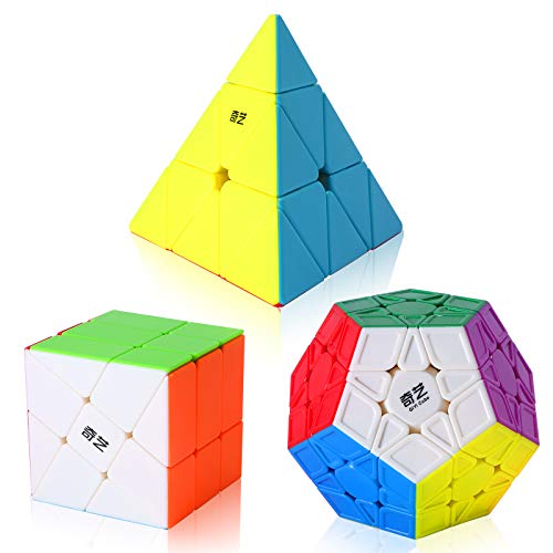Speed Cube Set, Roxenda Magic Cube Set of Pyramid Megaminx Windmill Cube Qiyi Frosted Stickerless Cubes Collection, Puzzle Toy for Kids