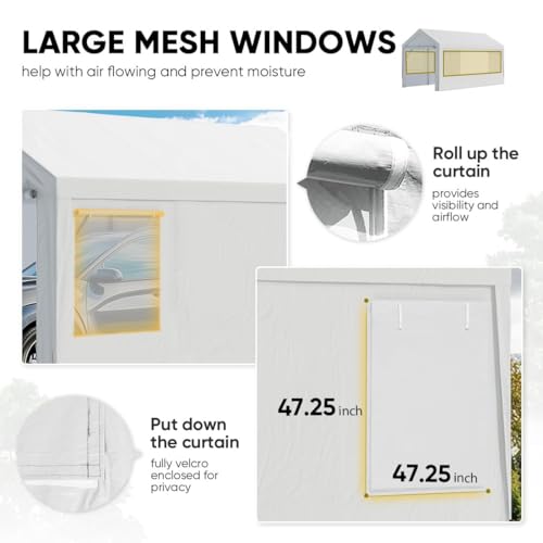 Image of ADVANCE OUTDOOR Carport Replacement Window Sidewall 10 /12x20 ft, Heavy Duty Waterproof & UV Protected, Easy Installation with Ball Bungees, White, One Sidewall Only