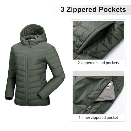 Image of Outdoor Ventures Women's Packable Lightweight Full-Zip Puffer Jacket with Hood Quilted Winter Coat