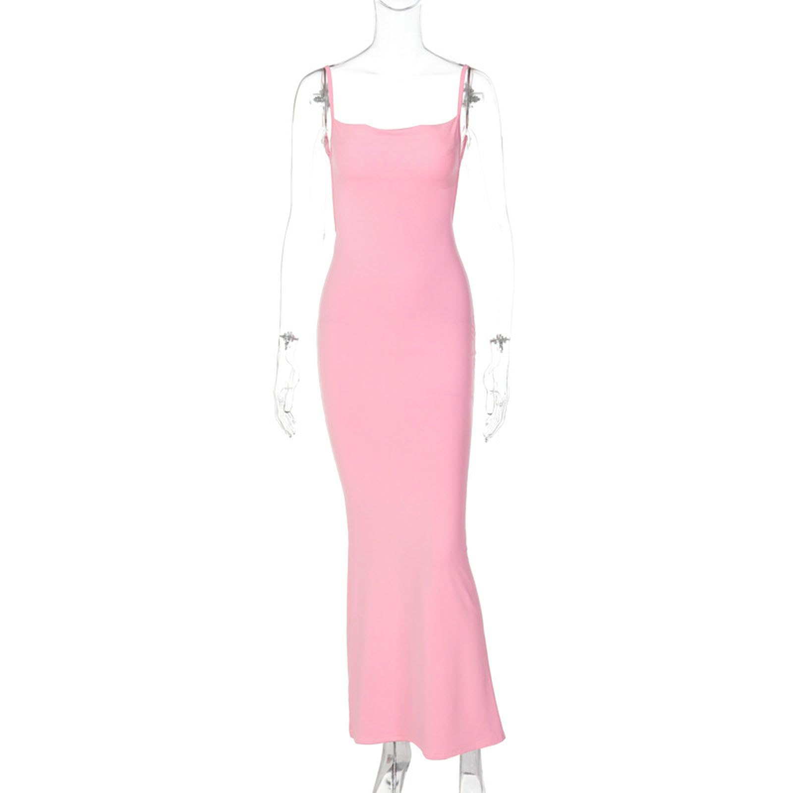 Vestito Donna Abito Estivo da Sexy Senza Maniche, vestibilità Slim, con Spalline sulla Schiena, in Tinta Unita-Marrone-s