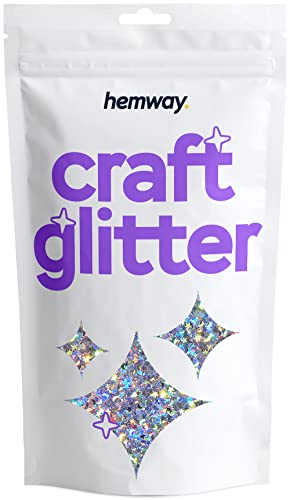 Hemway Craft Glitter 100g / 3.5oz Glitter Flakes for Arts Crafts Tumblers Resin Epoxy Scrapbook Glass Schools Paper Halloween Decorations - Shaped (1/8" 0.125" 3mm) - Silver Holographic Stars & Moons