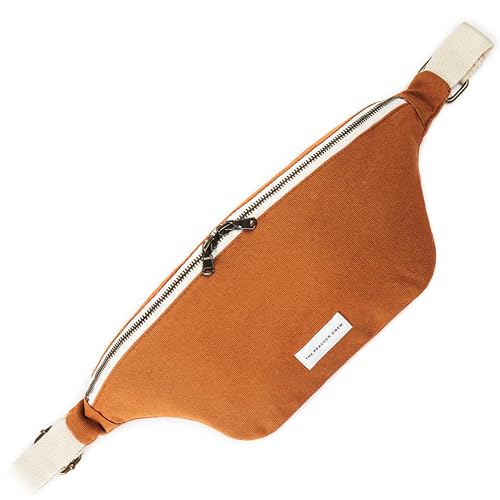 Image of The Peacock Crew Canvas Crossbody Sling Bag for Men & Women - Adjustable Strap, Dual Zippers Left /Right Handed, Secure Everyday Travel Fanny Pack Shoulder Pouch, Trekker Brown Camel, 14.5 x 6.3 x 3.6
