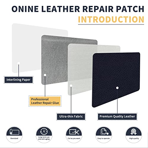 Image of ONine Leather Repair Patch,Leather Repair Tape, 12 x 48 inches Leather Repair Patch for Furniture,Vinyl Repair Kit,Leather Couch Patch,for Sofas, Furniture, Car Seats, Office Chairs(Dark Blue Leather)