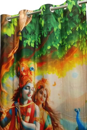 Image of 3D Digital God Print Curtains Poojaroom 7 feet Set of 1 Window Door Curtain for Temple /Home Mandir /Puja ghar, 7 ft parde