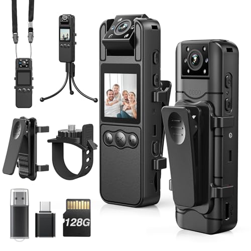Losfom Z11 Body Camera with Audio and Video Recording, 128GB Small Body Cam with 180° Rotating Lens, 6HR Battery & Night Vision, Wearable Camera for Pet, Home, Office, Security Police Law Enforcement