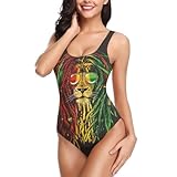 Jamaica Rasta Lion Women's One-Piece Swimsuits Retro High Leg Swimwear Classic Bathing Suit White
