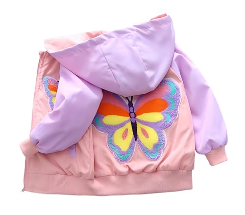 Vinmin Girls Hooded Jacket Butterfly Zip Coat Little Girls Jacket Lightweight Adorable Outerwear For Spring & Autumn (Pink)