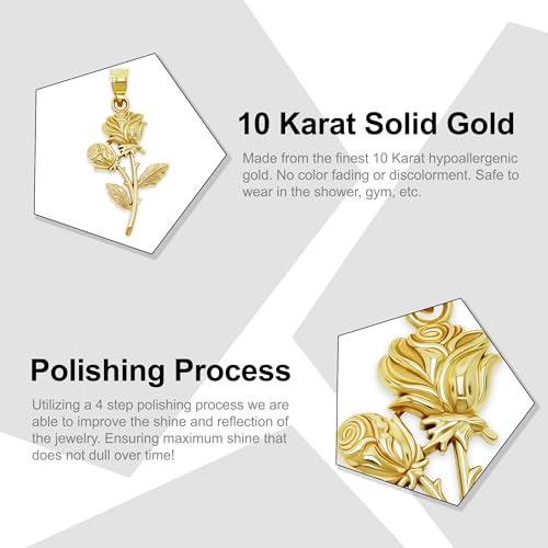 Gold Rose Pendant Charm - 10 Karat Solid Gold - Rose Charm - Flower Jewelry - Gift For her2