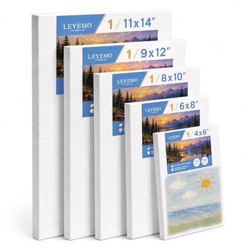 LEYEMO 5 Pack 100% Cotton Stretched Canvas for Painting