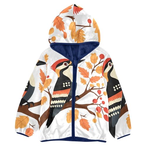 Woodpecker Bird Girls Fleece Jacket Girls Fall Jacket Girls Zip Up Hoodie Girls Sherpa Jacket 2-10T