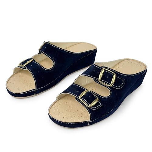 Mules femme confort pieds larges avec double boucle réglable pour maison