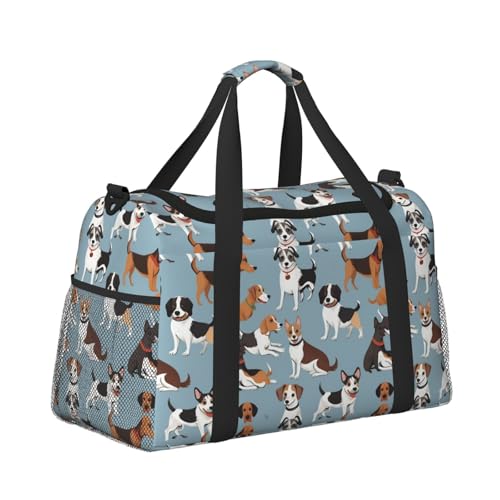 Dogs Print Foldable Carry On Tote Large Capacity Hand Carry Bag for Airplane Weekend Getaways3