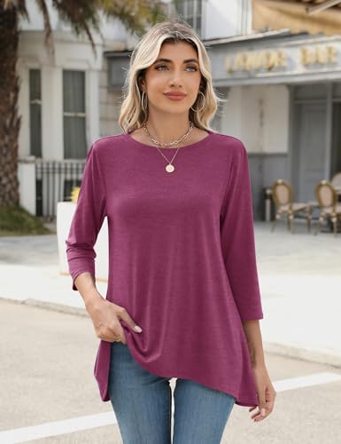 LOMON 3/4 Sleeve Tunic Tops for Women Loose Fit Dressy Casual Blouse Flowy Shirts to Wear with Leggings S-3XL