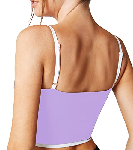 Image of Sleeveless Spaghetti Strap Padded Sports Bra Tank Tops Square Neck Double Layer Workout Fitness Basic Crop Tops