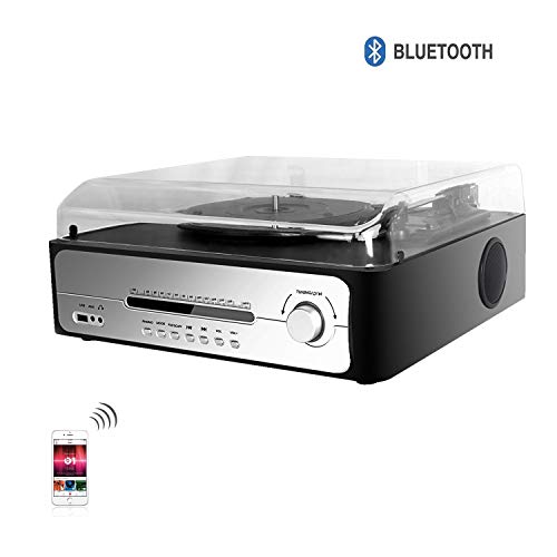 Platos Giradiscos de FM Monitora,DLITIME Giradiscos Vinilo 3 Speed Record Player con Altavoces Integrados, LP, Bluetooth, USB Vinyl Turntable