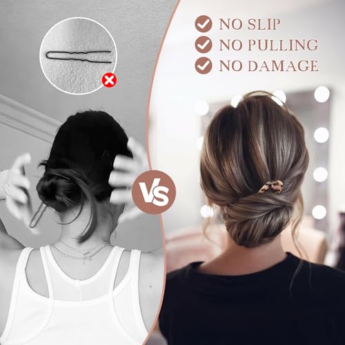 2 Pack Benefree French Style Cellulose Acetate Tortoise Shell U Shaped 4.7 inch Hair Pins Fork 2 Prong Updo Chignon Pin for Women Girls Hairstyle Accessories（Tortoiseshell and White Tortoiseshell) - Thumbnail 5