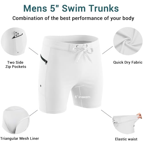 Ekouaer Men's Bathing Suit Sexy 5" Swim Trunks with Liner Quick Dry Lightweight Swimming Shorts White XL — view 4