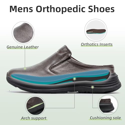 OrthoComfoot Men's Orthopedic Leather Dress Walking Shoes: Comfortable Arch Support Slip-Ons Loafers for Plantar Fasciitis, Casual Business Orthotic Slippers for Foot and Heel Pain Relief3