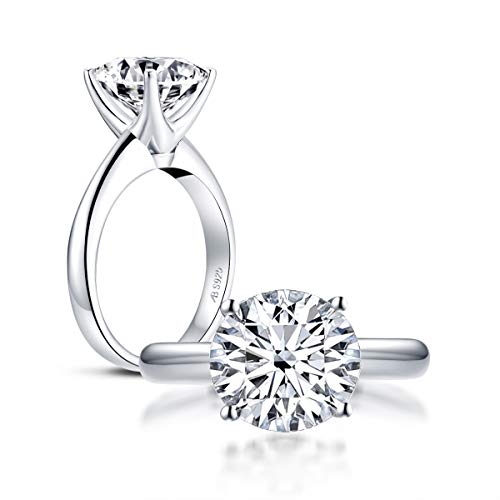 AINUOSHI 3 Carat Cushion/Round Cut Cubic Zirconia CZ Sterling Silver 925 Solitaire Wedding Engagement Ring (round-shape, 8.5)