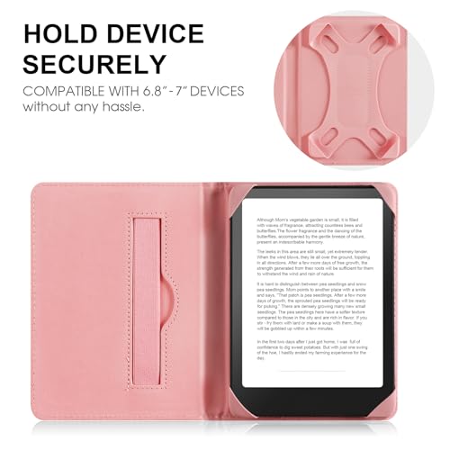 Image of HoYiXi Universal Case for 6.8 Inch 7 Inch Kindle eReaders Compatible with Paperwhite /Kobo /BOOX T68 /iReader Ocean,6.8-7 inch eReaders Protective Case Cover Elastic Rope,Pink