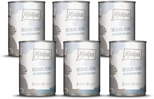 MjAMjAM - Premium Nassfutter für Katzen - delikates Huhn an gedämpftem Kürbis, 6er Pack (6 x 400g), getreidefrei mit extra viel Fleisch