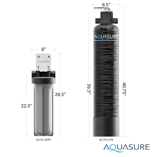 Aquasure Fortitude Lite Series 800,000 Gallons High Performance Whole House Water Treatment System with KDF55/GAC Media and 20\" Pleated Sediment Filter | Removes 99% of Contaminants, 1-3 Bathrooms