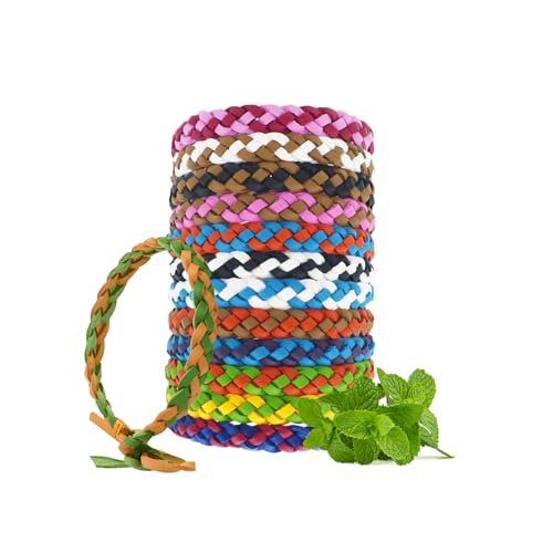 KUIRUNRX® Pulseras Repelentes de Mosquitos, 12 PCAK Ajustables Cuero Pulseras, para Interiores y Exteriores, protección contra Insectos