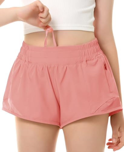 DOCUMO Meninas Shorts Esportivos Com Forro, Leves Para Corrida, Adolescentes, De Secagem Rápida, E A