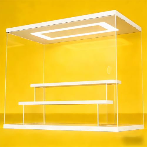 Image of Clear Acrylic Display Case with LED Light, 3 Tier Dustproof Showcase for Collectibles, Figures & Model Cars, Stackable Display Box (White, 12x7x9 in)