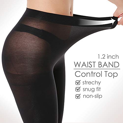 G&Y 2 Pairs Semi Opaque Tights For Women - 40D Microfiber Control Top Pantyhose (L,Black2) #TOP2