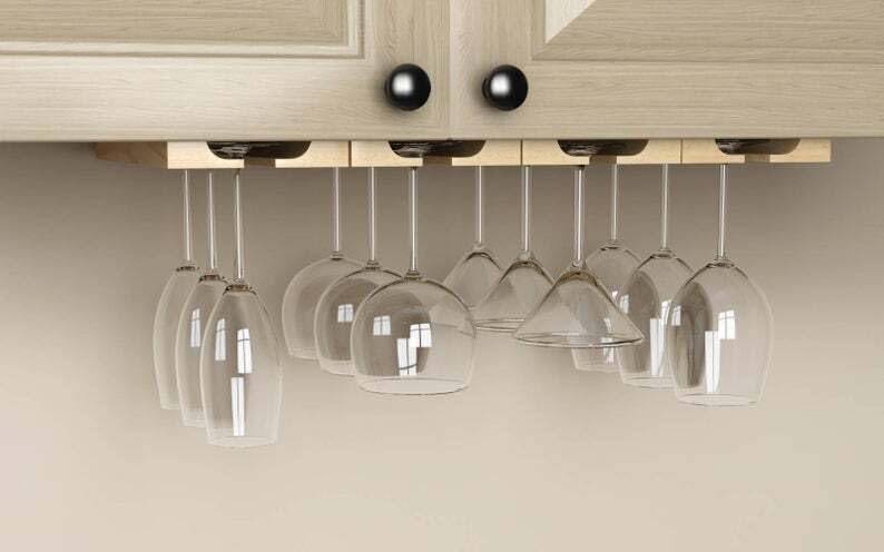 Miniatura 2 de Rustic State Vigo - Estante de 6 copas ajustables para debajo del gabinete, estante de madera colgante para cristalería, organizador de barra con