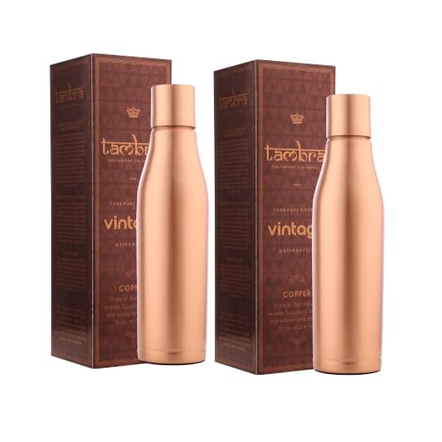 Image of Tambra Pure Copper Wine Plain Water Bottle with Advanced Leak Proof Protection and Joint Less With Matt Finish Look | Ayurveda and Yoga Health Benefits | (950 ml, Pack of 2)