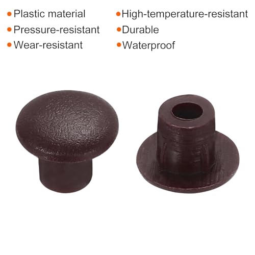 Image of MECCANIXITY 500pcs Plastic Hole Plugs, 5mm (3 /16 Inch) Deep Brown Screw Caps Cover Snap in Locking Round Button Top Shelf Plugs for Cabinet Cupboard Bookcase License Plate Furniture