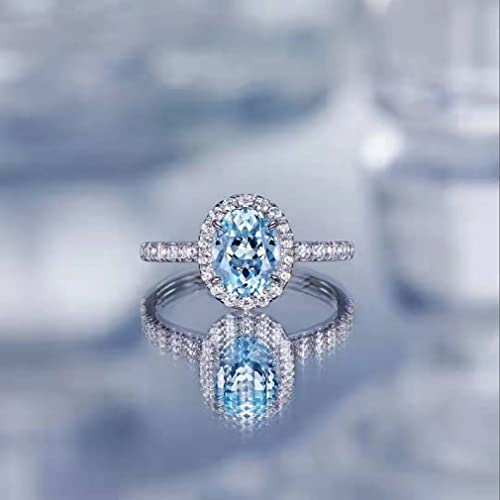 Mariage Scintillant en Bague Aigue-Marine Ronde Argent 925 pour Femmes
