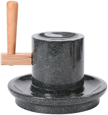Natural Black Stone Tea Grinder - Manual Classic Mill with Hand Crank, Detachable Design, Solid Wood Handle, Perfect for Grinding Wet & Dry Grains, Ideal for Tea Powder.