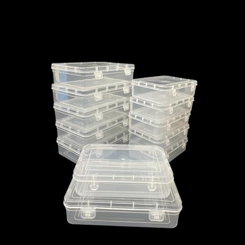 Image of URBAA Plastic Small Storage Boxes Container With Lock Lid, Jewellery Case Organiser(PUREPACK4455-12) (Size No. - 44, 55) (Clear, 16.5 X 11 X 4.5 Cm) (Clear, 19.5 X 13 X 5 Cm) - Set Of 12, Rectangular