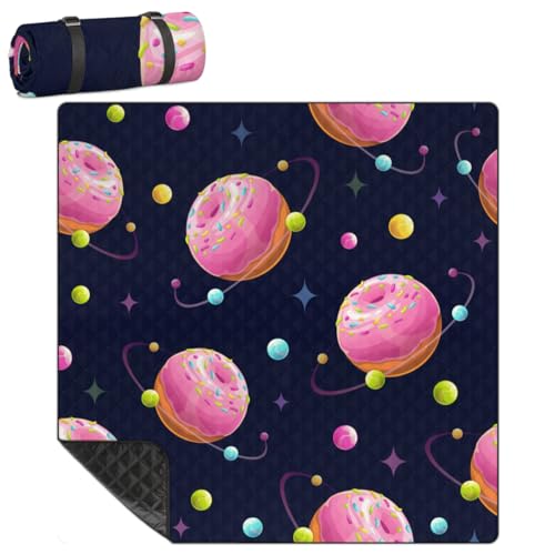 Shimoshe Extra Large Picnic Blankets 79”x 79”, Planet Donuts Waterproof Foldable Picnic Mat with Straps Portable Beach Blanket for Camping Park Grass Beach Indoor
