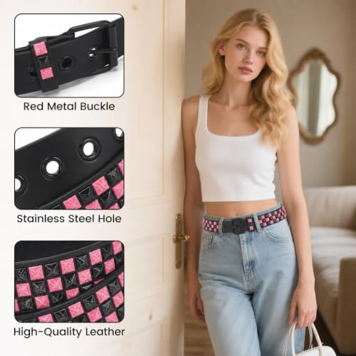Image of Studded Belt, Metal Punk Rock Rivet Belt with Bright Pyramid Studded for Women Men