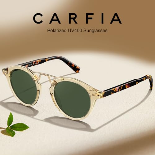 Image of CARFIA Double Bridge Small Acetate Sunglasses for Women Polarized, Retro Metal Brow Ladies Sunnies Fashion Round Eyewears