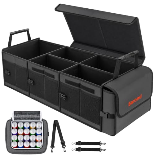 EAROND Large Trunk Organizer with Portable Leakproof Cooler Bag,Foldable Cover,Adjustable Securing Straps,Collapsible Trunk Organizer for Suv Car Truck Sedan (4-in-1 with Cooler)