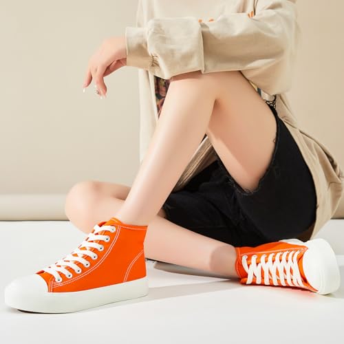 Image of Uoidru High Top Sneakers for Women Canvas Shoes White Canvas High Tops Women Casual Shoes Lace Up Fashion Sneakers