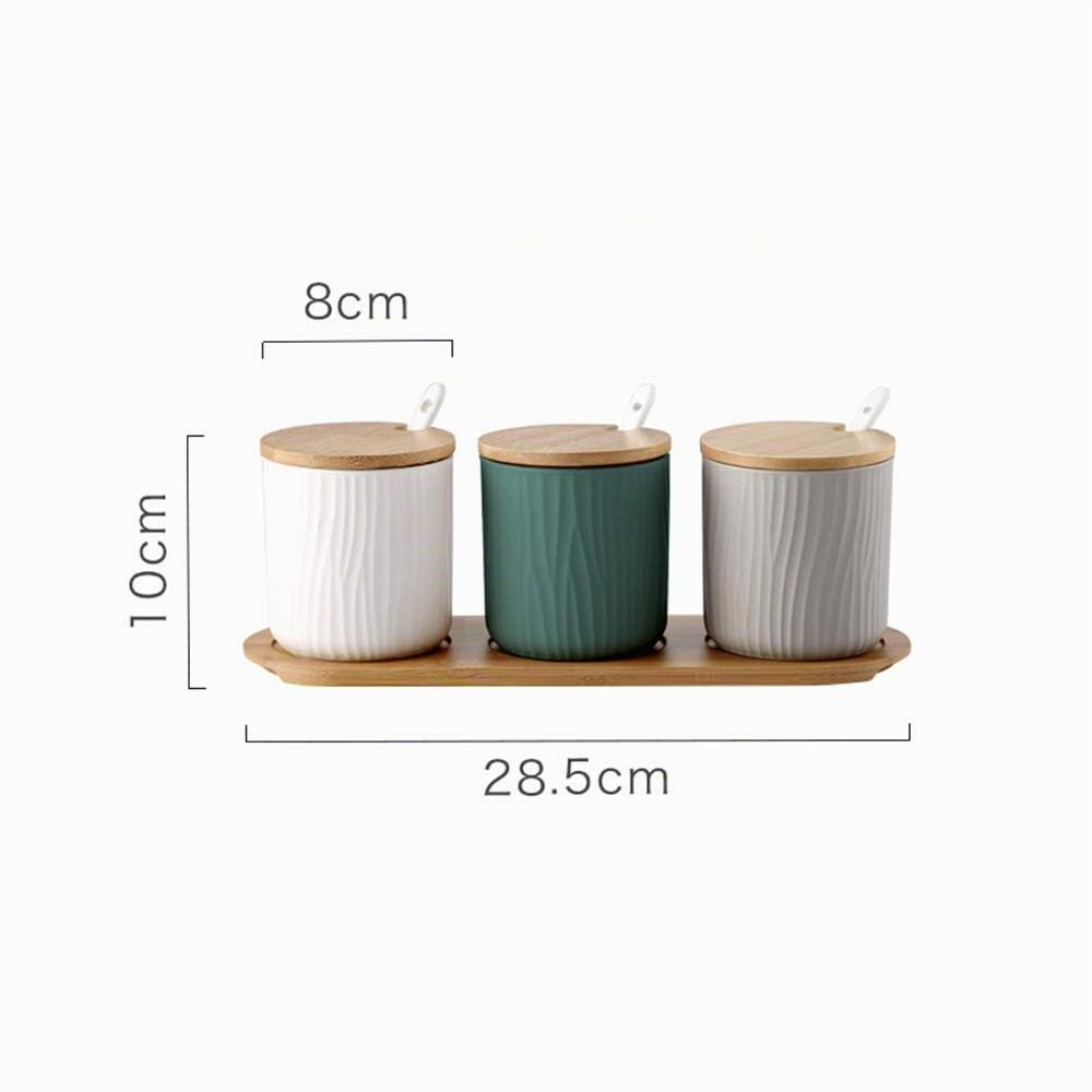 Set di 3 Tre Colori Zuccheriera, Zuccheriera in Ceramica Rotonda con Coperchio e Cucchiaio, Design Elegante, per Casa e Cucina