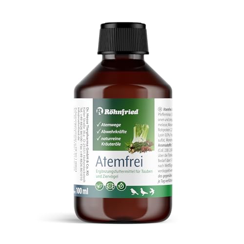 Röhnfried Atemfrei | 100 ml | Ergänzungsfuttermittel für Tauben & Ziervögel | Aus verschiedenen Kräuterölen wie Süßholz, Thymian, Fenchel, Anis & Pfefferminze | Mit Zink